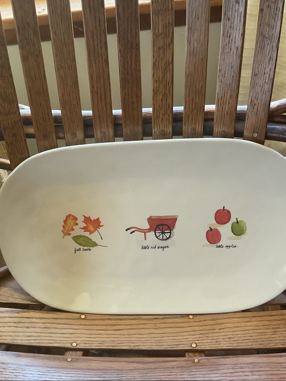 Rae Dunn Cream Serving Platter with Fall Wagon & Apple Motifs
